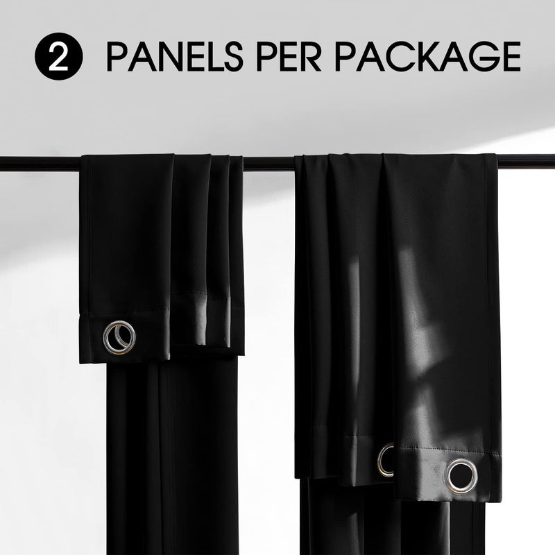 Rutterllow Room Darkening Blackout Curtains for Bedroom 2 Panel,Grommet Top(42x63 Inch, Black) - Image 5
